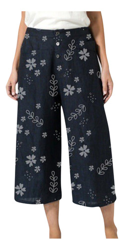 Pantalones M Para Mujer, Casual, Estampado Floral, Cintura A