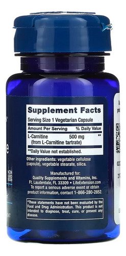 Life Extension L-Carnitina 500 mg 30 cápsulas sin sabor