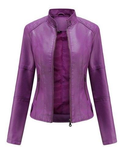 Chaqueta De Moto De Cuero Informal Para Mujer