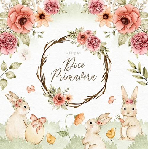 Kit Imagenes Png Clipart Flores Primavera Conejo Pascua Lb10