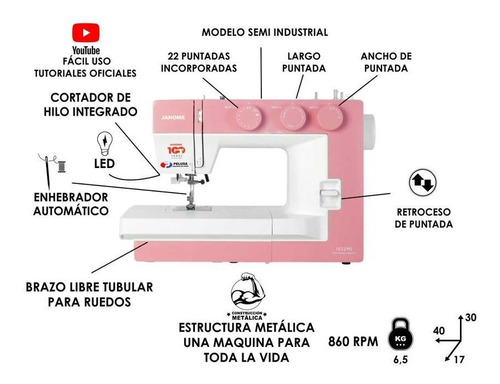 Imagen 3 de 8 de Janome 1522 Pg Semi Industrial +tijeras 3años Gtía + Regalos