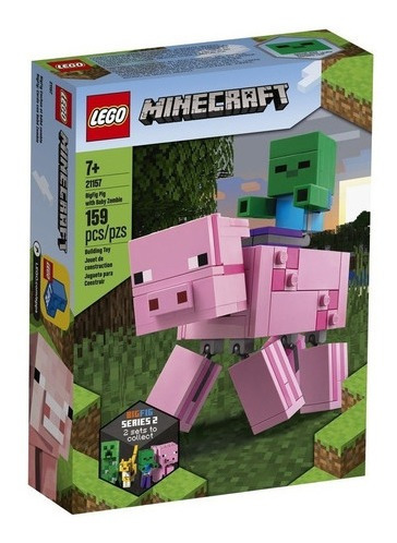 Lego Minecraft Bigfig Cerdo Con Bebé Zombi Modelo 21157