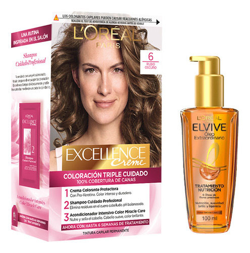 Excellence Tono 6 Rub Osc+ Elvive Oleo Extraordinario 100ml