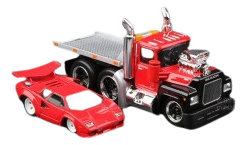 Miniatura Caminhão Mack R685st 1980 E Lamborguini Countach 1 Cor Vermelho