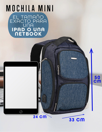 Mochila Para iPad Tablet Elegante Bonita Calidad Us Urban Color Azul Diseño de la tela Liso
