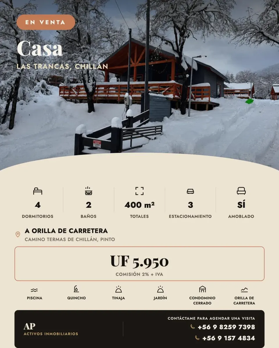Imagen 1 de 19 de Venta Casa En Las Trancas, A Pasos De Termas De Chillan