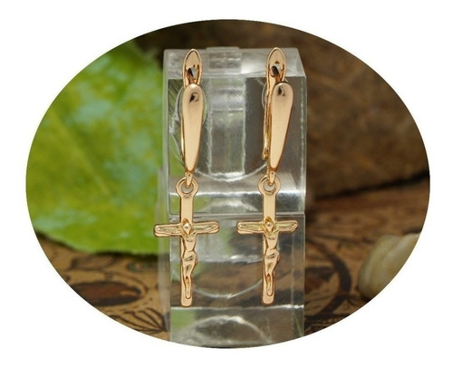 Aretes Cruz Colgantes Oro 24k Cristo Amor Amistad Regalo Paz