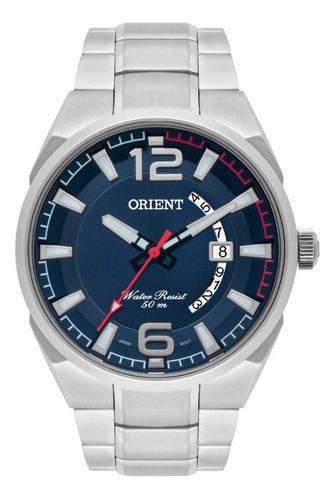 Relógio Orient Masculino Fundo Azul Aço Mbss1336 D2sx Cor da correia Prateado Cor do bisel Prateado