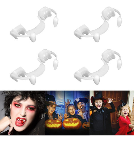 #4 Piezas Dentadura Postiza Retráctil De Vampiro De Halloween