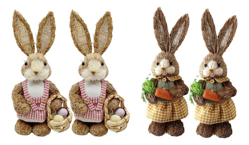 4 Estatuas De Conejo De Pascua De Pie Para Regalo De Adorno