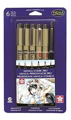 Kit De Dibujo De 6 Piezas Pigma Manga Comic Pro Negro