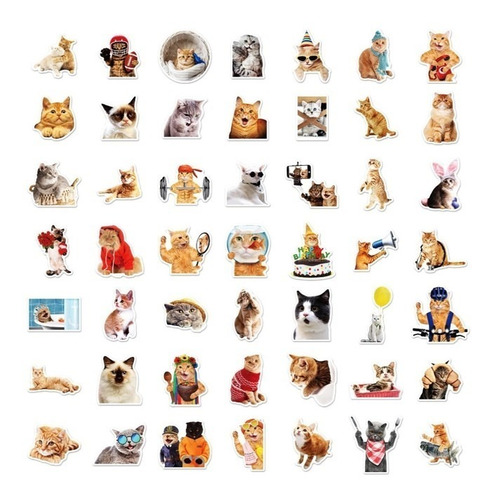50 Stickers Impermeables Gatos
