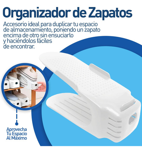Zapatera De Plastico Organizacional Doble Apilable 10 Pzas Color Blanco
