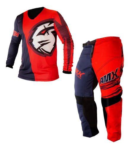 Conjunto Roupa Amx Classic Fast Vermelho Azul Trilha Enduro