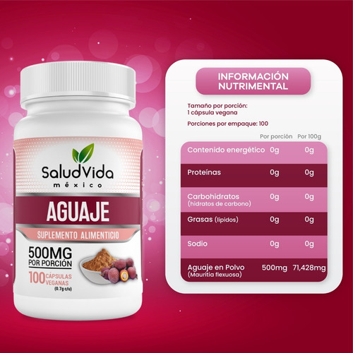 Imagen 2 de 3 de Aguaje 100 Cápsulas 500mg