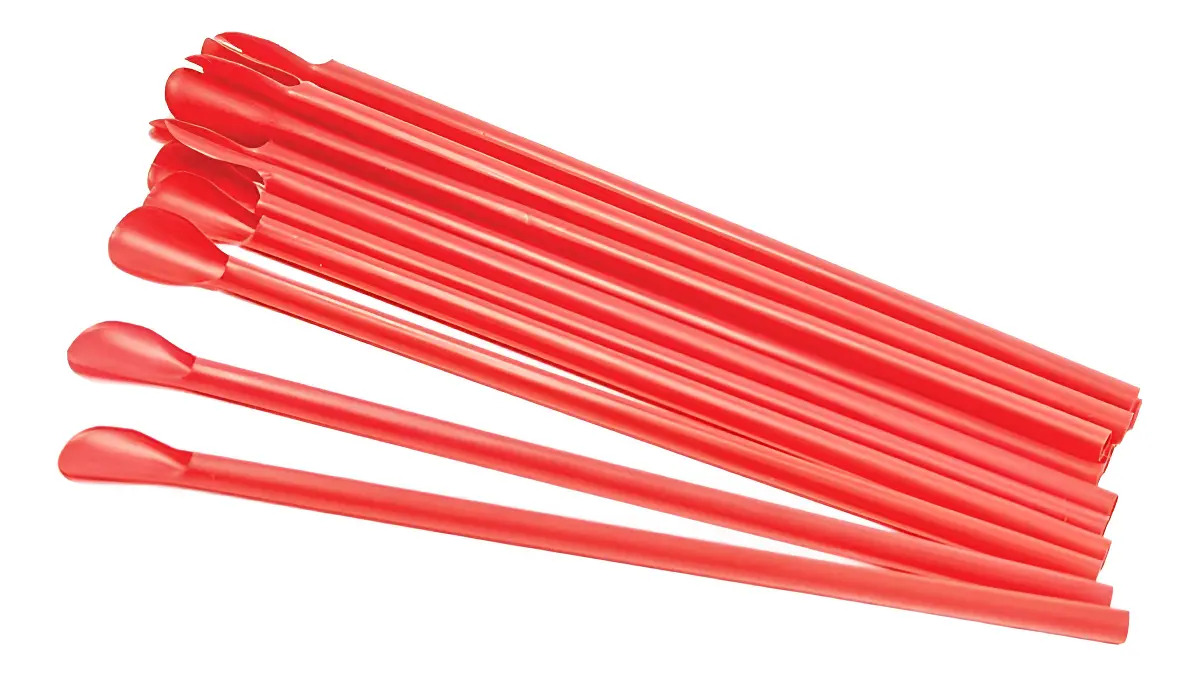 100 Popotes Cuchara Biodegradable Ecologico Estuchado Pla Color Rojo