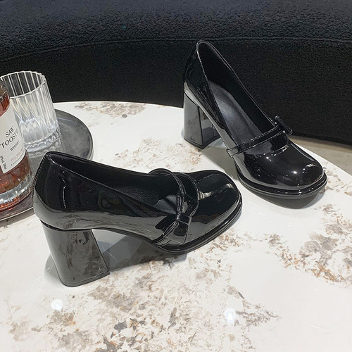 Nuevo Zapatos Mary Jane De Tacón Grueso Con Lazo Francés
