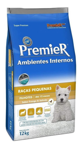 Alimento Premier Super Premium Ambientes Internos para cão filhote de raça pequena sabor frango e salmão em sacola de 12kg