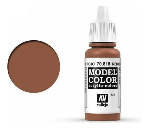 Vallejo Model Color 17ml Pintura Acrílica Color 136 Cuero Rojo 70.818