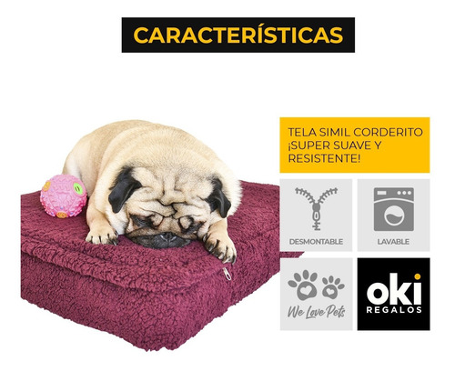 Imagen 4 de 6 de Cucha Perro Cama Para Perros Corderito 50x60 Espuma Bordo