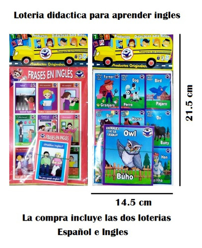 Juego Loteria Español Ingles Animales Frases Didactico Niños