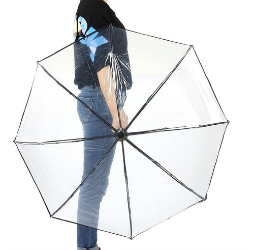 Imagen 4 de 9 de Paraguas Transparente Lluvia Automático Plegable Portátil Tr