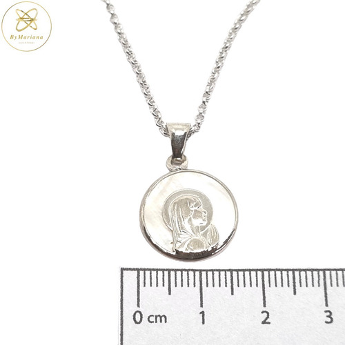 Imagen 5 de 6 de Cadena Plata Rolo + Dije Plata Virgen Niña Con Nacar 16mm