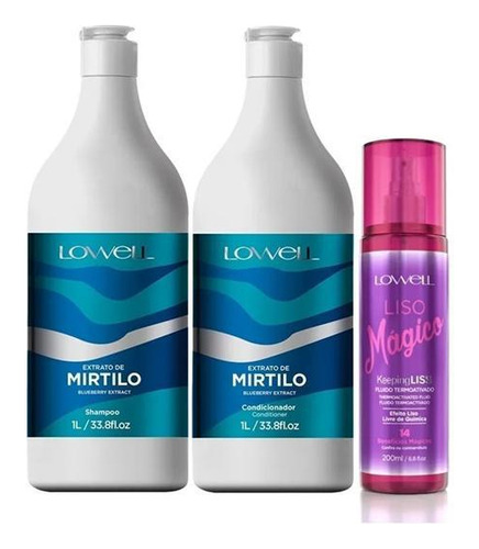 Kit Mirtilo Shampoo + Cond. + Fluido Liso Mágico - Lowell