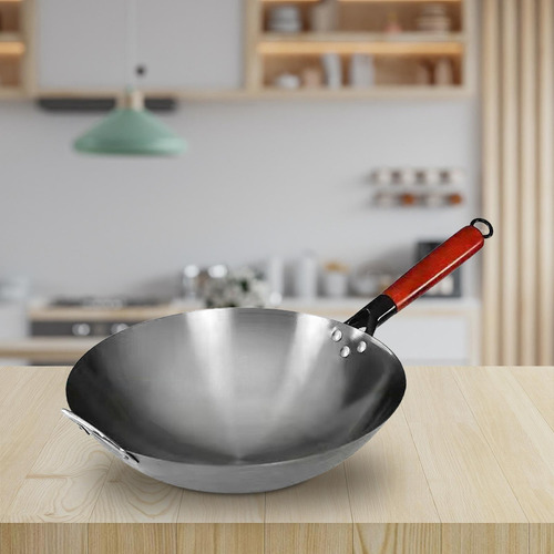 Sartén Wok A Gas Sin Recubrimiento Con Mango De 36 Cm