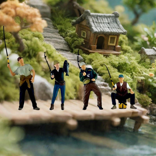 4pcs 1/64 Pescando Hombres Y Mujeres Resina En Miniatura