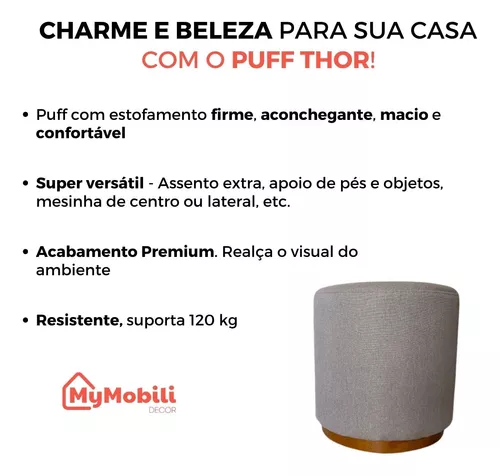 Puff Sala Quarto Redondo Decorativo Linho Veludo Classic