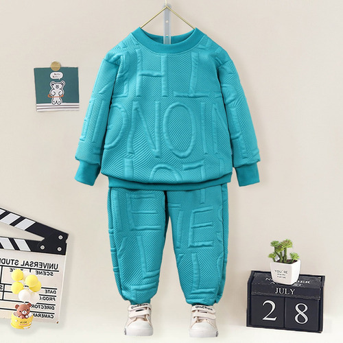 Conjunto De Sudadera Con Tela Acanalado Y Estampado De Letra Turquesa 3-4 A