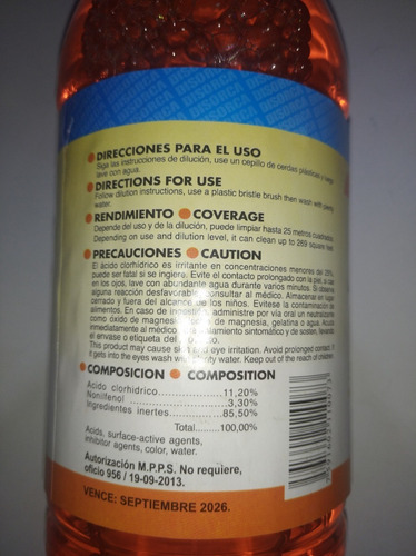 Imagen 2 de 5 de Limpotex Limpiador Superficies De Cemento 1,430l