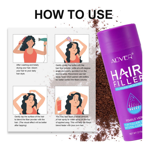 Fibras Para Cabello Aliver 27.5g Marrón Oscuro Volumen