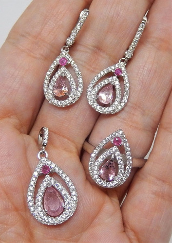 Conjunto Prata 925 Brincos Anel Pingente Noiva Ou 15 Anos