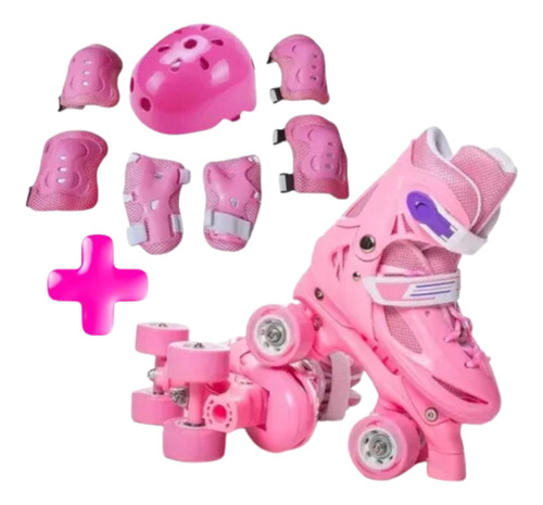 Patines Roller Rosados Mas Casco Y Protecciones.