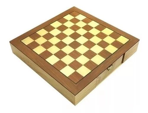 Jogo de xadrez e dama tabuleiro oficial em madeira com gaveta 39 X 39 X 5  cm