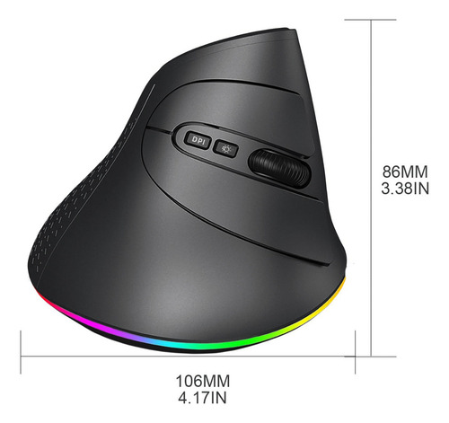 Ratón Ergonómico Inalámbrico Recargable, 2.4g ,24/32/40 Dpi Color Negro