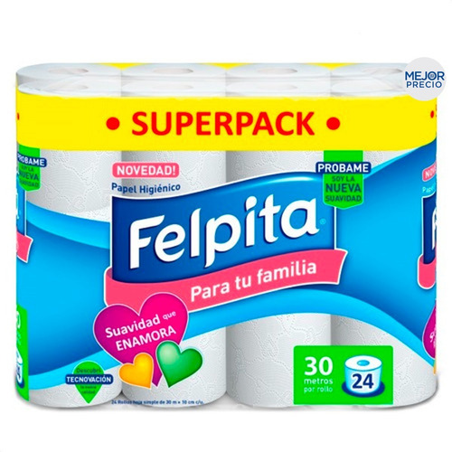 Imagen 1 de 6 de Papel Higienico Felpita Superpack Familiar Suave X24 Rollos