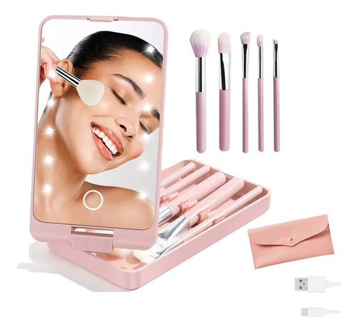 Espejo Maquillaje Led Rotación De 360°incluye Brochas Cosmé
