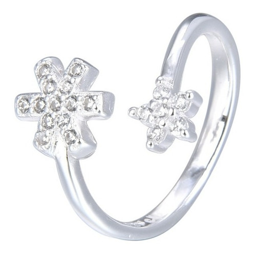 Anillo Ajustable De Copo De Nieve Y Flor En Plata 925