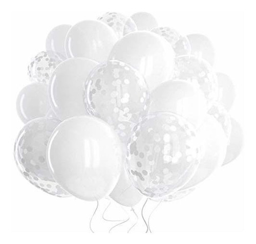 Paquete De 60 Globos Blancos + Globos De Confeti Blancos Con