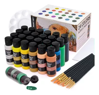 Kit De Pintura Acrílica De 24 Colores, 60 Ml Y Brocha De Ace