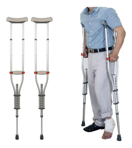 Par Muleta Universal Axilar C Ajuste Alumínio 130kg Dellamed