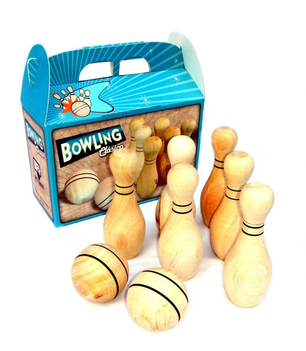 Imagen 1 de 8 de Juego De Bowling Clasico De Madera Bolos Planeta Juguete