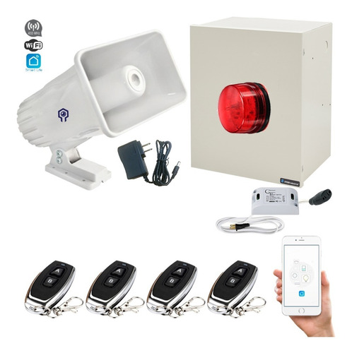 Alarma Vecinal Wifi 4 Controles Remotos Estrobo Sirena 30w