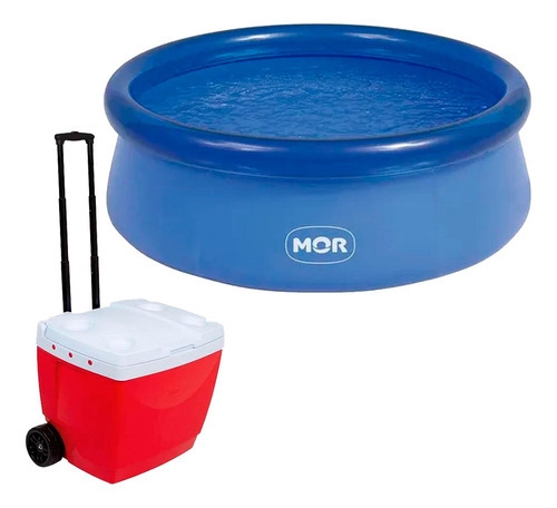 Piscina inflable de 1400 litros con nevera, 42 litros, color rojo