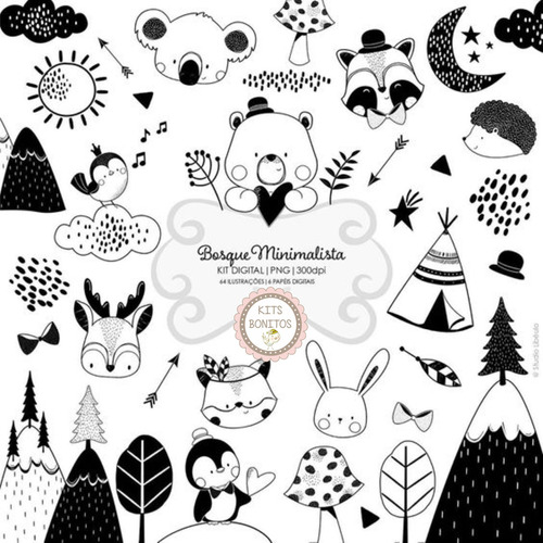 Kit Clipart Imagenes Png Animales Bosque Minimalista