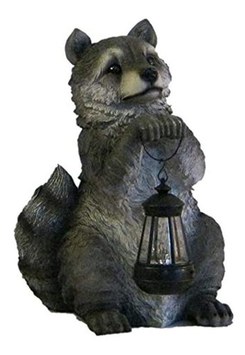 Racoon Estatua De Jardín Con Farol Solar