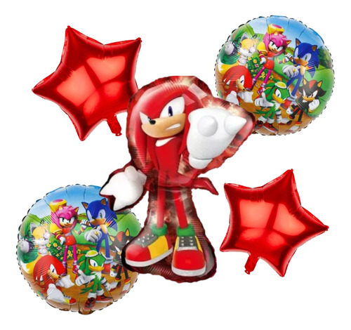 Bouquet 5 Globos Sonic Rojo Knuckles 3d 65cm+4met 45cm